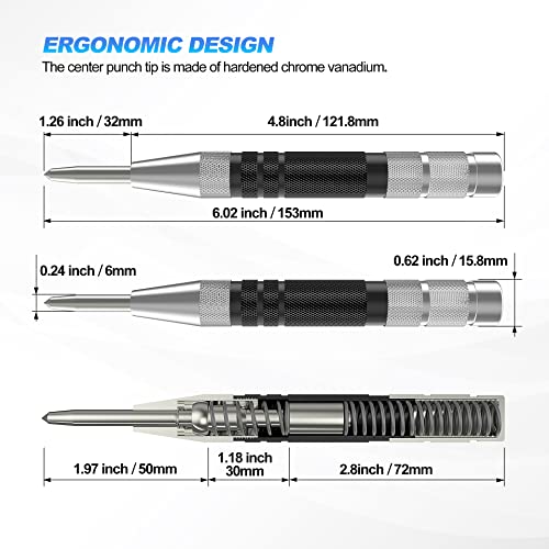 Glieskir 2-Pack Automatic Center Punch, 6-Inch Heavy Duty Steel Tool 6INCH