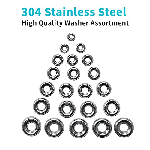 Countersunk Washers Stainless Finish washers #4#6#8#10#12#14#16 304 Stainless Cup Countersunk Finish Washer Finishing Cup Washer Assortment Set 295pcs