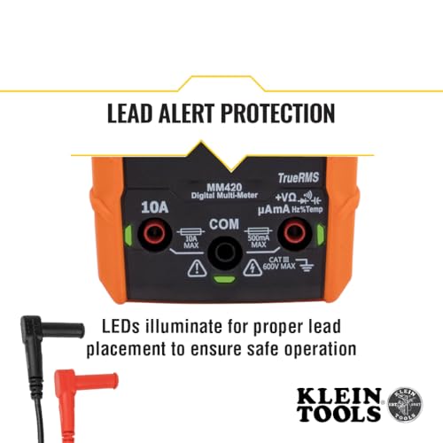 Klein Tools MM420 Digital Multimeter, Auto-Ranging TRMS Multimeter, 600V AC/DC Voltage, 10A AC/DC Current, 50 MOhms Resistance