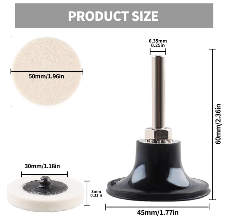 48 Pcs 2 Inch Compressed Wool Polishing Wheel Set with 1/4" Holder