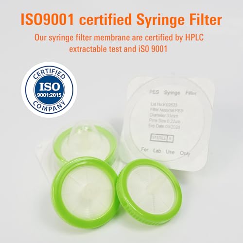33mm PES Syringe Filter 0.22um with Light Green Ribbed Ring, Sterile, 50 Pcs