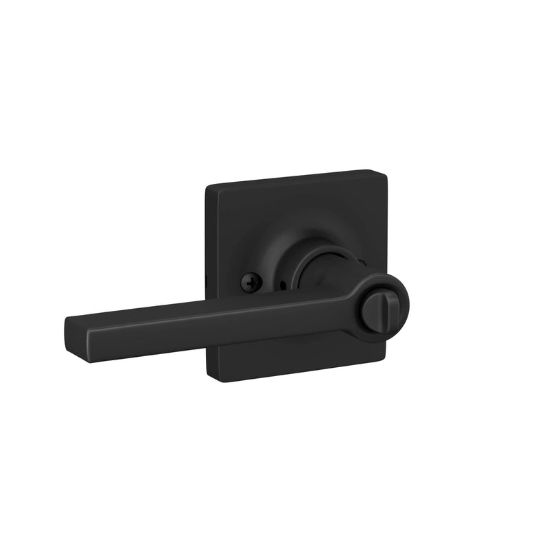 Straight Lever with Square Trim Bedroom and Bathroom Door Handle, Matte Black Finish 2-3/8 in (60 mm) or 2-3/4 in (70 mm)