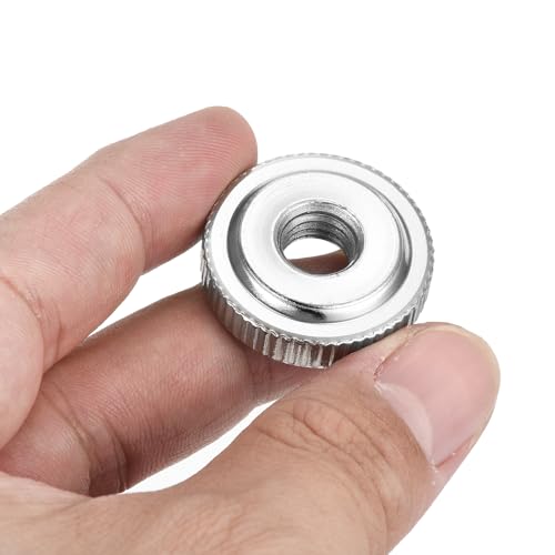 uxcell 20Pcs M10 Knurled Thumb Nuts, Carbon Steel Round Knurled Flat Head Through Hole Handle Nut, Lock Adjusting Nuts, Thin Type, Nickel Plated, Silver 20
