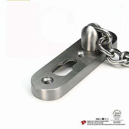 Extra-Thick Door Chain Lock- Sus304 Stainless Steel Casting Door Security Chain Guard, Heavy Duty Latch Lock for Inside Door, Brushed Nickel Finish (Deluxe Extra-Thick:3 mm) (EK-07) EK-07