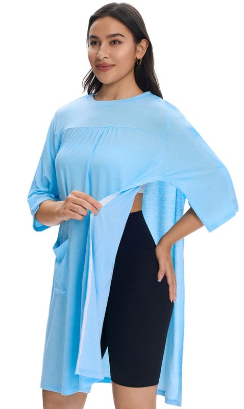 Women's Magnetic Post Shoulder Surgery Dress Rotator Surgery Recovery Must Haves Hospital Gown Adaptive Clothing with Pockets Large Sky Blue