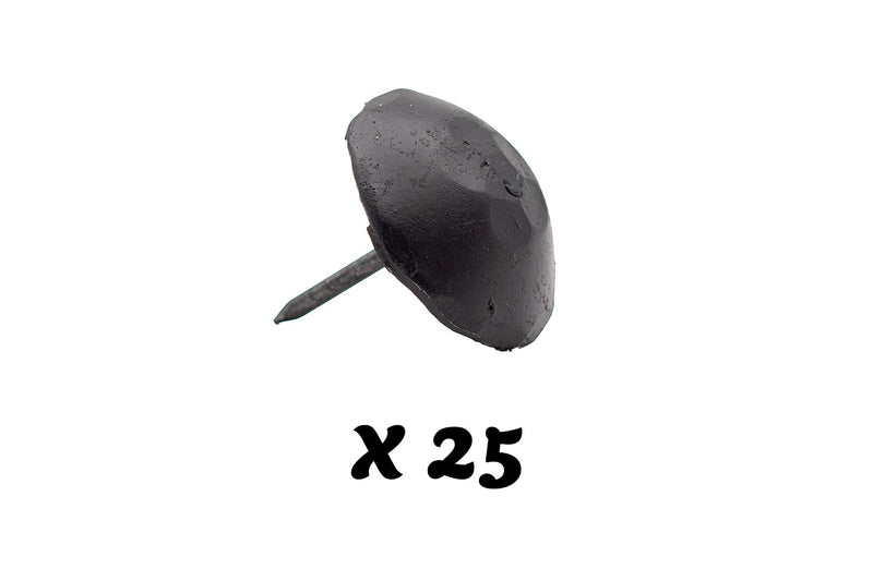 Rustic Clavos - 25-Pack Decorative Nail Heads Bolts Hand Forged Hammered Iron Nails - Matte Black Finish Door Clavos Round Furniture Tacks for Gates, Barn Doors, Cabinets, Shutters (1 Inch, Black) 1 Inch