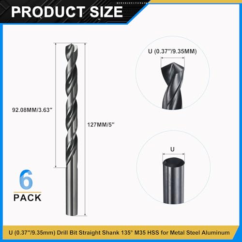 PATIKIL Letter U Drill Bit Jobber Straight Shank M35 Nitriding Black 6Pcs 6