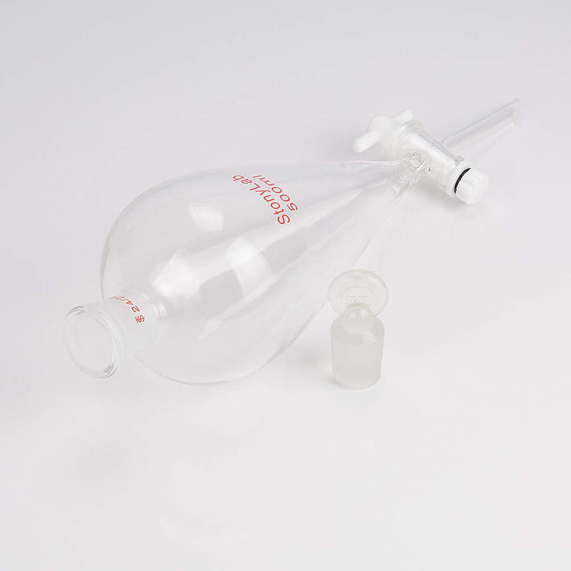 stonylab PTFE Stopcock Separatory Funnel 500 ml, Borosilicate Glass Heavy Wall Conical Pear-Shaped Funnel with 24/29 Joint