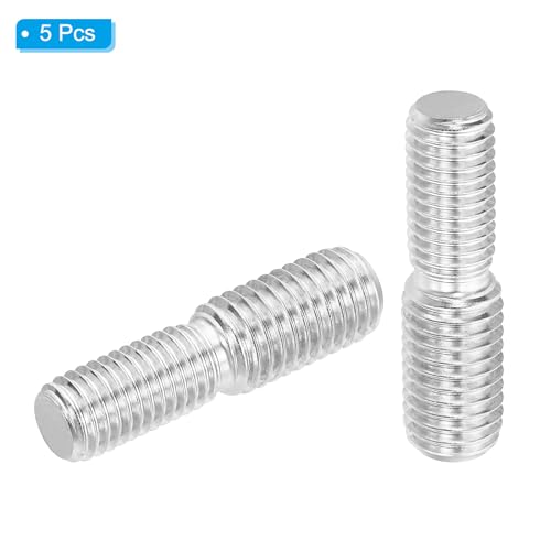 PATIKIL M12x25mm to M14x25mm Double End Threaded Stud Screw Bolt, 5 Pack 304 Stainless Steel Rod Bolts Thread Reducer Adapter for Furniture Hardware