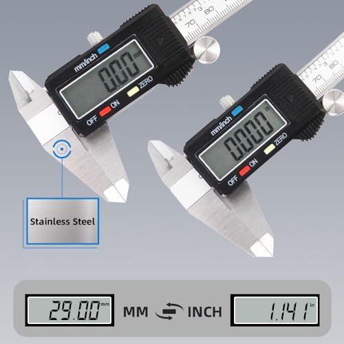 Digital Caliper Measuring Tool, Stainless Steel Vernier Caliper Digital, Micrometer Calipers with Large LCD Screen, Auto-Off Feature, Inch Millimeter Conversion, 6 Inch Caliper Tools for DIY/Household