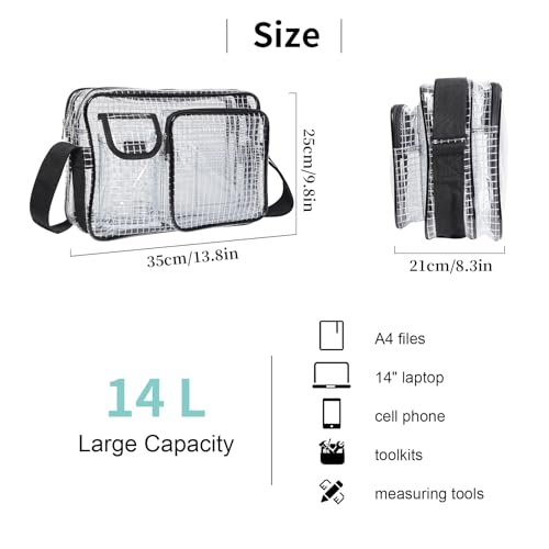 NOTAG Clear Tool Bag Anti-Static,Engineer's Bag,Transparent PVC Bag for Work,Cleanroom Shoulderbag 14 Inches 13.8 x 8.3 x 9.8 inch