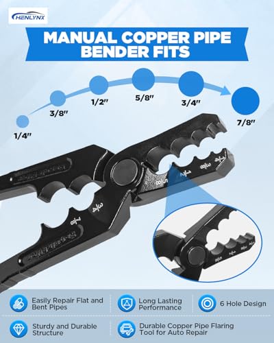 Manual Copper Tube Rounder - 6 Hole Pipe Repair Pliers for 1/4" 3/8" 1/2" 5/8" 3/4" 7/8" OD ACR Copper, Aluminum & Steel Tubing - HVAC & Refrigeration Tool by ProCraft Tool Black
