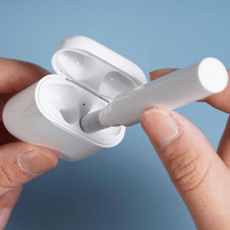 3-in-1 Earphone Cleaning Pen, Soft Brush & Flocked Sponge Cleaner for Bluetooth Earbuds, Phone and Earphone Case, White