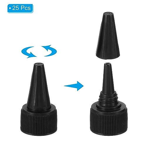 Patikil Twist Bottle Caps, 25Pcs - 20/410 Squeeze Bottle Caps for Glue & Paint Dispensing, Black 20mm