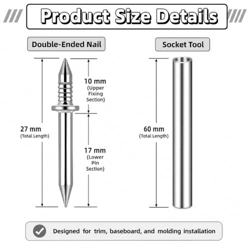 500-Pack Invisible Double-Ended Nails, Mark-Free Fixing Screws for Installing Solid Wood Baseboards, Decorative Moldings, and Wall Panels, Double-Sided Fixing Design for Seamless Installation.