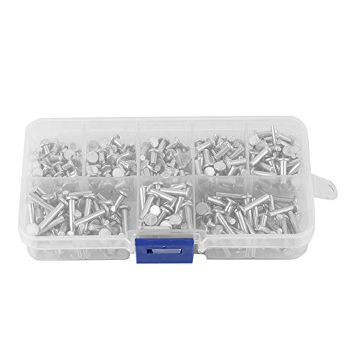 400 Pcs M3 Flat Head Aluminum Rivets with Box, Flat Head Solid Rivet 4mm-16mm Length, Solid Aluminum Rivet Assortment