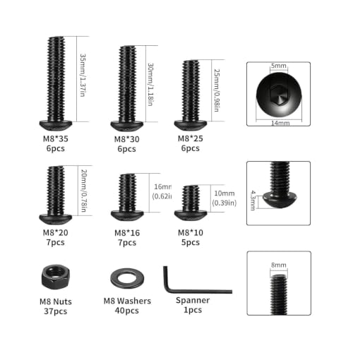 115 PCS M8 Hex Screws Assortment Kit, M8 Nuts and Bolts Assortment Kit 115