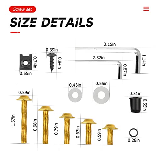 Motorcycle Fairing Bolt Kit, 177pcs M5 M6 Motorcycle Windscreen Screws, Aluminum Fasteners Fairing Bolts Nut Clips Kit, Mounting Kits Washers Nuts Screws Assortment for Sport Bikes (Gold) Gold