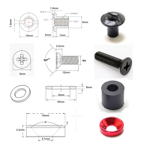 Stainless Steel Chicago Screws Replacement Screws with 9mm Rubber Holster Retention Assemblies (Red Color,9mm Rubber pad,12 Sets/Bag)