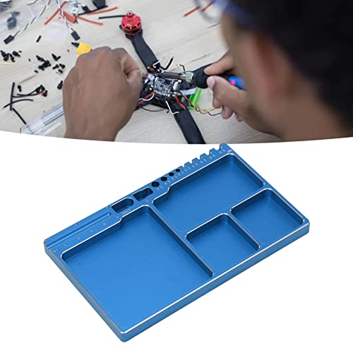 Magnetic Screw Tray, RC Aluminium Alloy Screw Tray, Adsorption Widely Used Magnetic Parts Tool Tray for RC Model Toy Repair Mat Electronic Repair Kit Tool Organizer (Blue) Blue