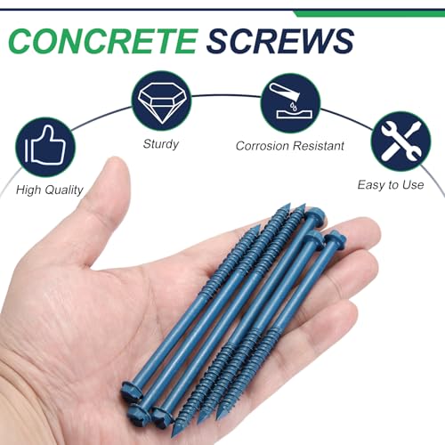 30Pcs Slotted Hex Concrete Screws 1/4"x4" Carbon Steel Blue 1/4"x4"