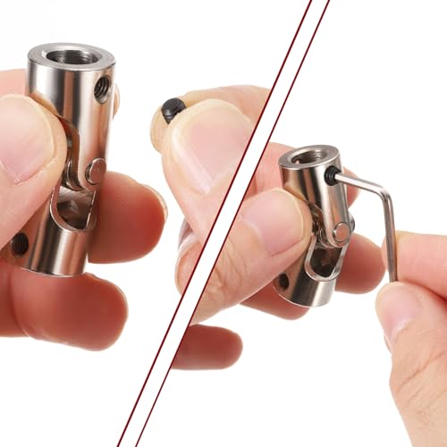 MECCANIXITY 4Pcs 10mm to 10mm ID Steering Universal Joint Shaft Coupling, SAE 1045 Steel 45°Degree Rotatable Joints Coupler with Screws Wrench Set for Model Car Ship Drive Shaft Motor