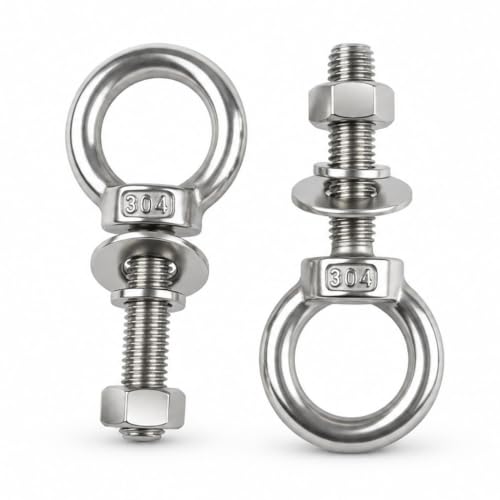 M12X50mm 1/2 "x 2" 304 Stainless Steel Eyebolt with Nut and Washer, Suitable for Swing, Hammock, String lamp, Outdoor Suspension Fastening Device 4-piece M12x50mm (1/2"x2")