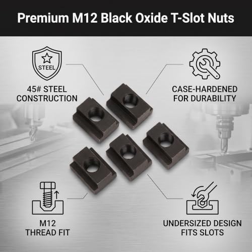 5 Pcs T Slot Nuts, Black Oxide Finish Hammer Head Fastener Nut T Sliding Nut Block Fit Into T-Slots in Machine Tool Tables