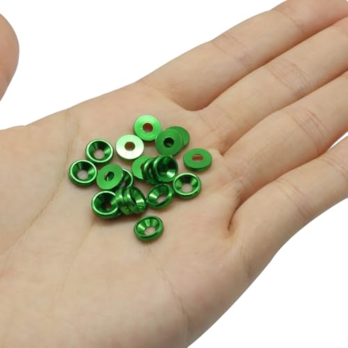 M3 Flat Countersunk Washers, 60 Pack, Green, 8mm, Aluminum
