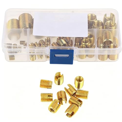 50PCS Self-Tapping Thread Inserts Assortment Kit, Brass, M3 to M12, with Storage Box
