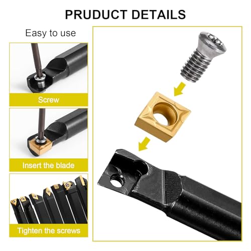 Indexable Lathe Turning Tools 21pcs Kit，1/2'' 12mm Shank 7pcs 1/2" 12mm Shanks +14pcs Inserts