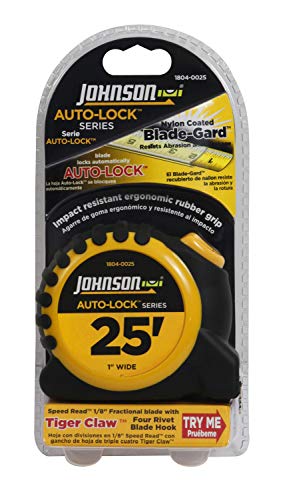 Johnson Level & Tool 1804-0025 Auto-Lock Power Tape, 25', Black/Yellow, 1 Tape 7.6 m