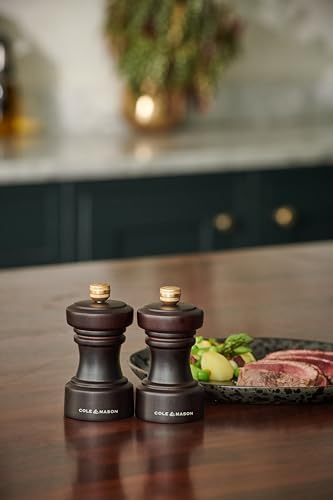 Cole & Mason Hoxton Mill - Table Black Pepper Grinder - Refillable Peppercorn Grinder - Kitchen & Home Accessory - Pepper Mill with Carbon Steel Mechanism - 4'', Chocolate Wood