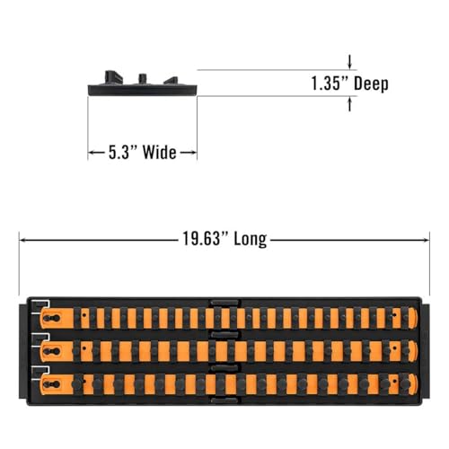  [AUSTRALIA] - Ernst Manufacturing 8482 Socket Boss 3-Rail Multi-Drive Socket Organizer, 18-Inch Socket Rails with Twist-Lock Secure Storage, Orange - Made in USA