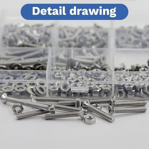 720Pcs M3x6/8/10/12/16/20/25/30mm Screw Kit, Stainless Steel Countersunk Screws Assortment Set with Nuts, Washers & Hex Wrench for DIY Projects, Electronics & Repairs M3x6/8/10/12/16/20/25/30-720Pcs