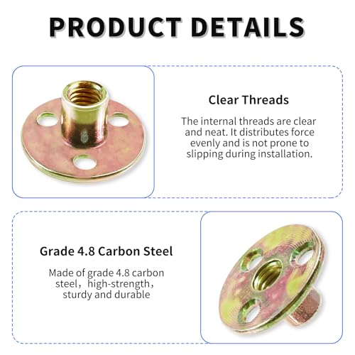 10pcs 5/16" Round Base T-Nuts, 17mm Height, 36mm Flange 10 pcs 5/16*37*2.5 mm