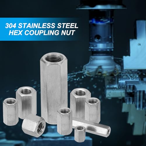 PATIKIL M8 x 1.25-Pitch 304 Stainless Steel Hex Coupling Nuts, 12Pcs 50mm/ 2" Length Coarse Fully Threaded Rod Coupling Nut Studding Connector Fasteners, Silver Tone M8-1.25 x 50mm