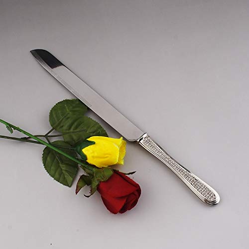 Dianna Cake Knife and Server Set - Silver Wedding Cake Knife and Server Set Featuring 100+ Crystals Embedded on the Handles | Use for Weddings, Anniversaries or Birthdays