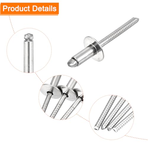 uxcell 25Pcs 1/4"x1/2" 304 Stainless Steel Large Flange Round Head Rivets, Large Cap Open End Blind Rivets for Construction, Automotive Manufacturing, Aerospace, Shipbuilding (Silver) 1/4"x1/2"