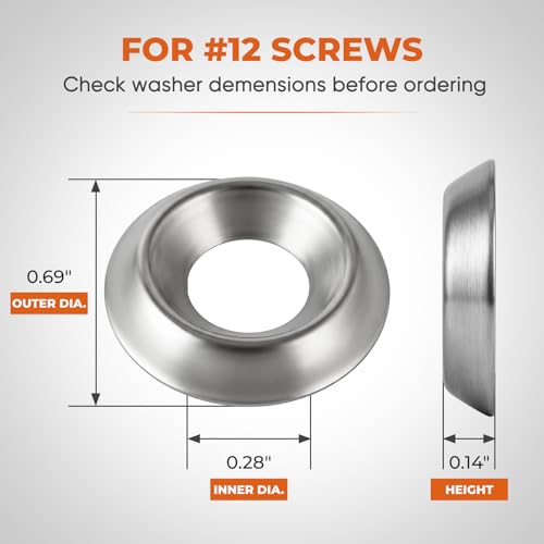 250 PCs #12 Countersunk Finish Washers, 304 Stainless Steel Cup Washers for Flat and Oval Head Screws Silver Pack 250
