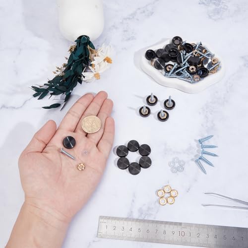 BENECREAT 30 Pack 304 Stainless Steel Mirror Screw Covers, 0.63inch Flat Round Decorative Caps, Hardware Screw Cover Caps for Glass Sign Advertising Board Decoration, Black
