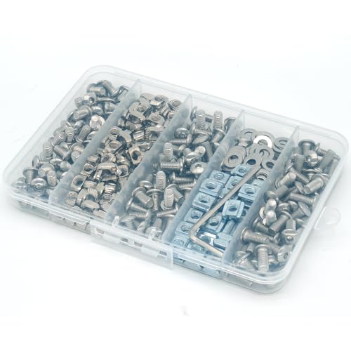 280Pcs T-Nuts Screws Kit for 2020 Series Aluminum Extrusion,6mm Slot Screw Nut Kit,40Pcs 8mm/10mm/12mm Hexagon Socket Screws,M5 T Sliding Nut,M5 T Nut, Washers (Silver) 280Pcs-Silver