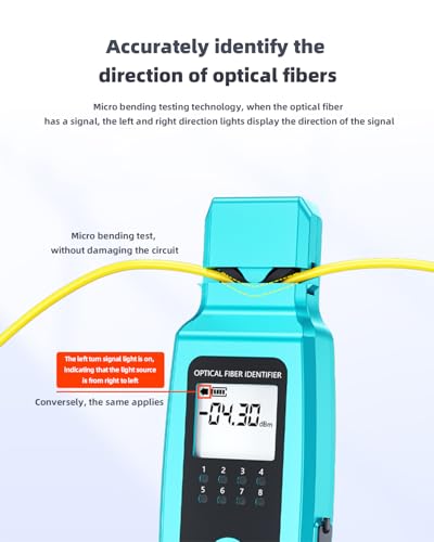 Fiber Optic Identifier with Power Meter Red Light Source, 5-in-1 All-in-One Tool for Single - Multi-Mode, Rechargeable Fiber Direction Tester with Clamp, Measuring Range -70-10dBm