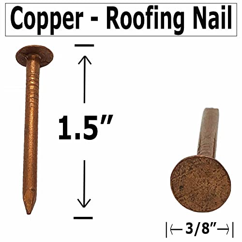 – 1.5 Inch – Pure Copper Nails for Roofing, Flashing, Finish & Boat – 1.5” (38mm) Long – 3/8” nail head – Quality Solid Copper Clavos nail – Package Quantity (100) 100