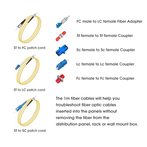 Fiber Optic Cable Fault Locate Kit - 30Km VFL Fiber Optic Visual Fault Locator, FC - LC Adapter, LC/SC/ST/FC Coupler, 2 Cleaners and 3 Short Patch Cords Golden & Red