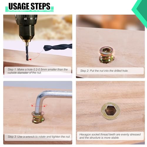 Twidec/30 Sets 1/4-20x15mm Threaded Inserts for Wood Furniture Screw Nut Kit Bolt Fastener Connector with 1/4-20x20mm Screw-in Nuts and Hex Wrench N-083-30set (Pack of 2)