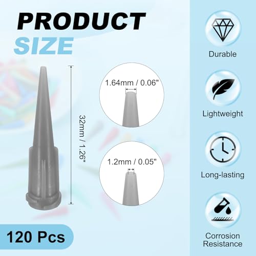 uxcell 120Pcs Plastic Tapered Pinhead, 16 Gauge TT Adhesive Dispensing Needle Tip 1.2mm Glue Applicator Blunt Tips for Industrial Oil or Glue Applicator, Gray 120