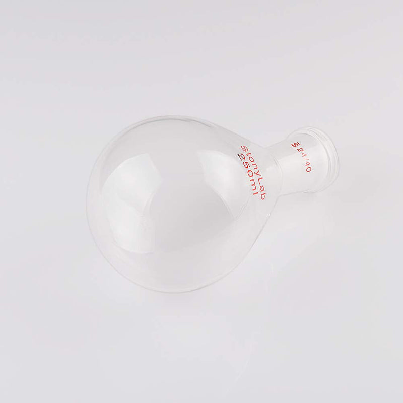 StonyLab Borosilicate Glass 250mL Heavy Wall Single Neck Recovery Flask Rotary Evaporator Flask, with 24/40 Outer Joint - 250mL 250 mL