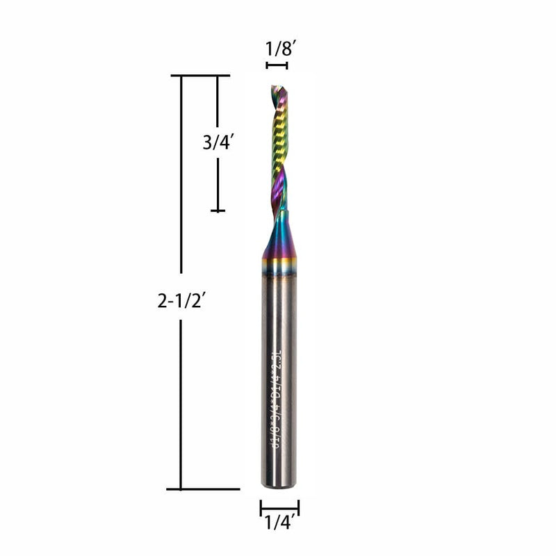 2PCS UpCut O Flute Spiral Router Bit 1/8 Inch Cutting Diameter 1/4 Inch Shank with DLC Coating Carbide End Mill/Acrylic Non-Ferrous Metal CNC Milling Cutter/Long Time Life Router Bits 2