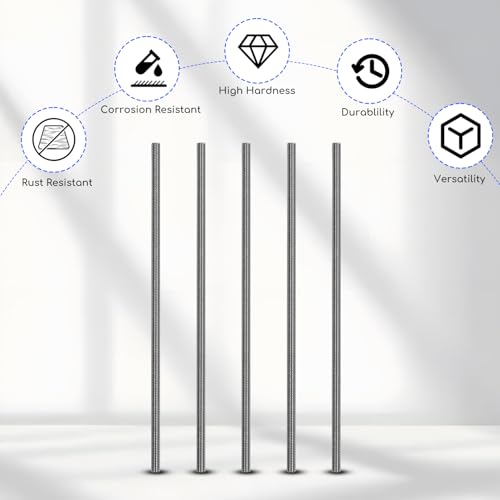M8-1.25 x 200mm Fully Threaded Rod, 304 Stainless Steel All Thread Stud, High Strength Corrosion Resistant for Furniture, Machinery, DIY Projects（5 Pack） M8